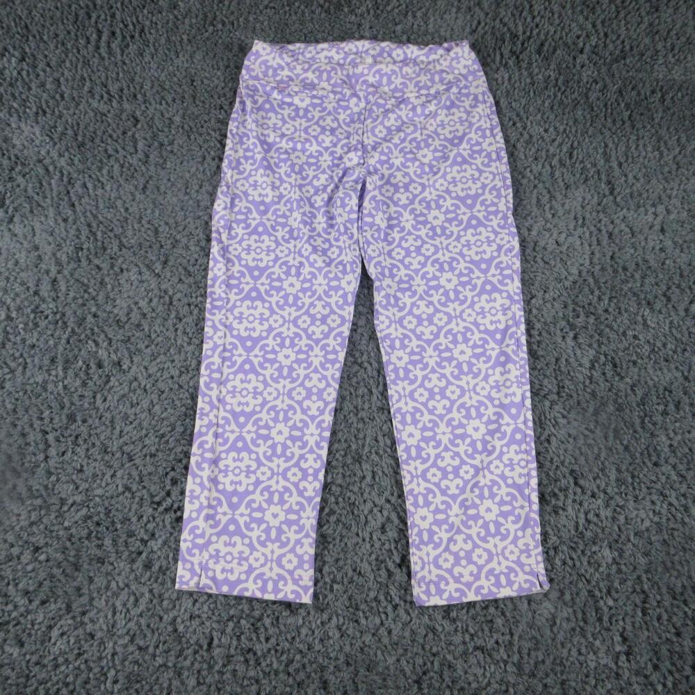 Lulu B Leggings Womens Medium Purple Floral Print High Rise Stretch 30x25.5*